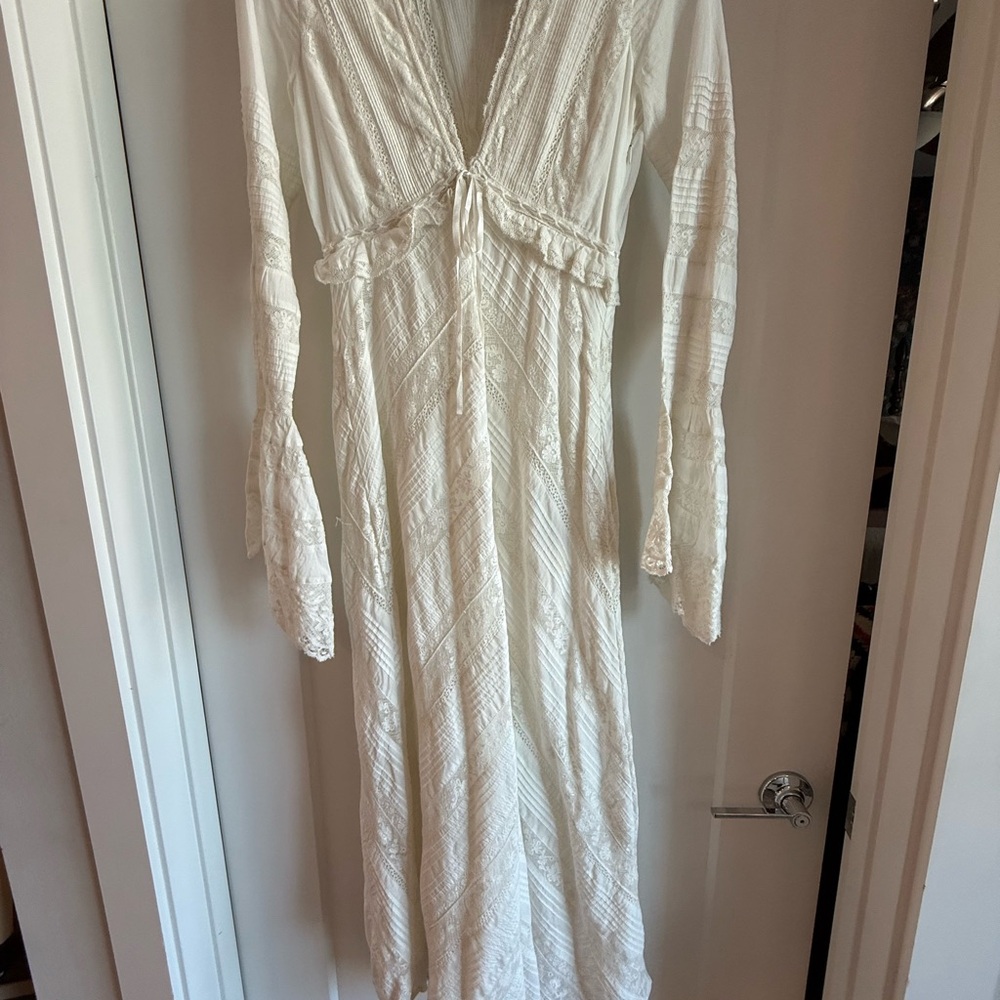 LoveShackFancy 100% cotton Weil Lace Inset Maxi Dress White 00 - Picture 8 of 9